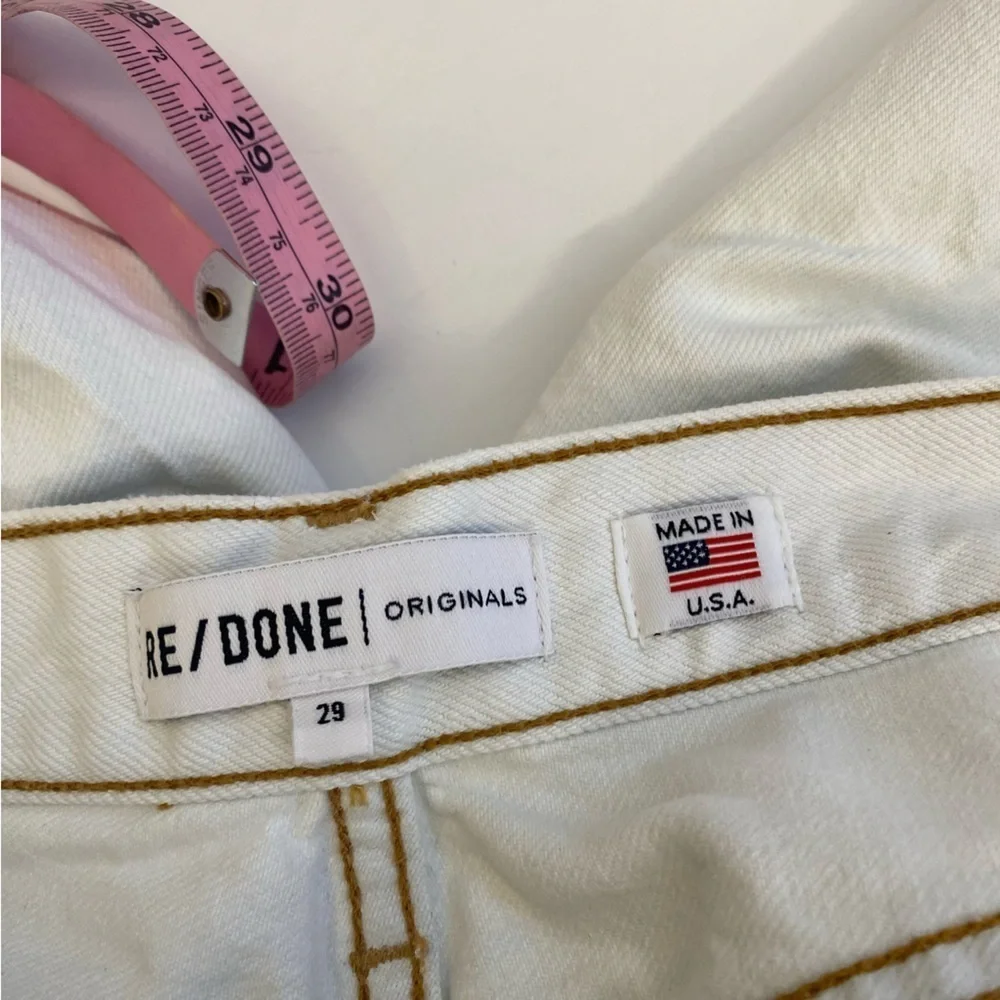 Re/Done || The 80's Long Short‎ Denim Cut Offs Raw Hem Bleach White 29